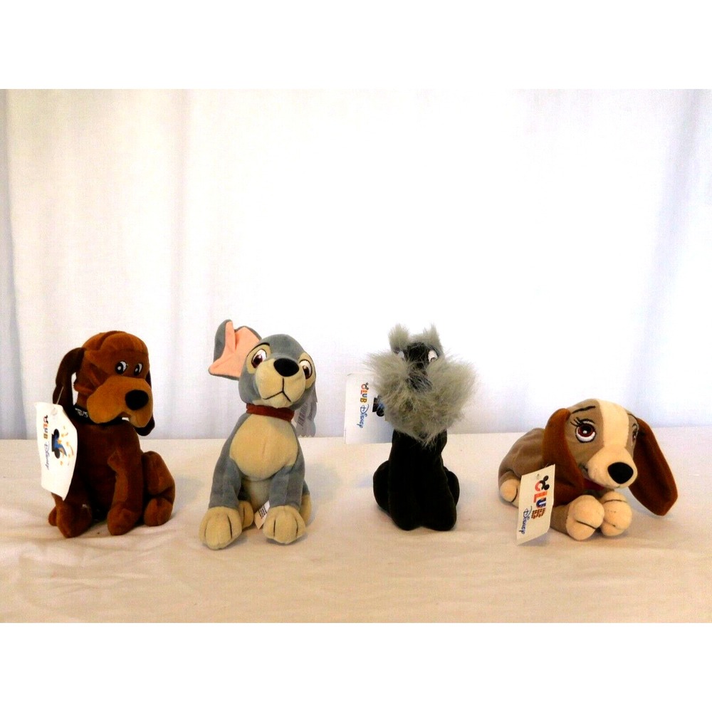 Beanie Babies Style 1990's Disney Store Lady and the Tramp Group x4 Lot